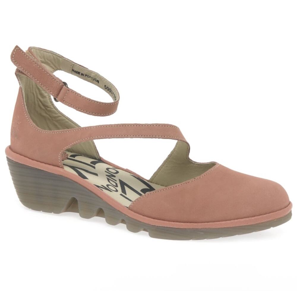 FLY London Plan 717 women's wedges sandals Pink Leather ankle strap Size 37